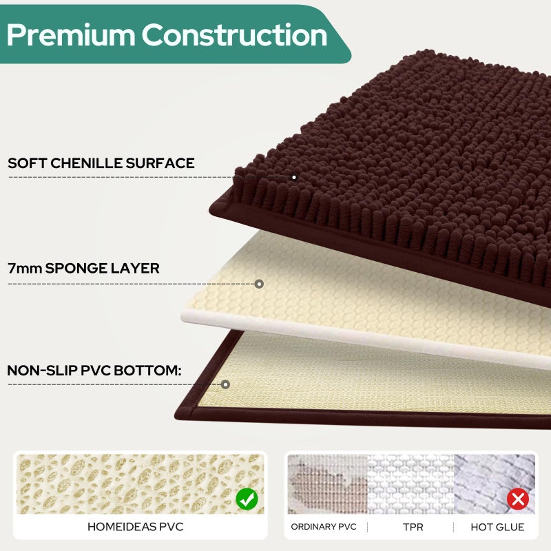 HOMEIDEAS 3 Pieces Brown Bathroom Rugs Set, Ultra Soft Non Slip Bath Rug and Absorbent Chenille Bath Mat, Includes U-Shaped Contour Rug, Bath Mat and Toilet Lid Cover Set Perfect for Bathroom - Image 5